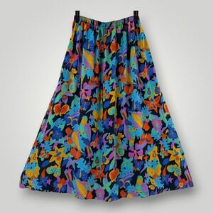 VTG Ken Done‎ Art To Wear Skirt Womens M Tropical Parrot Floral Rayon USA